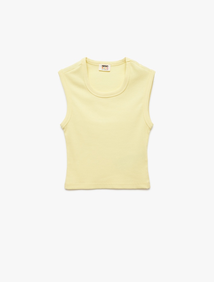 Kız Çocuk Pamuklu Kolsuz Bisiklet Yaka Fitilli Slim Fit Crop Atlet