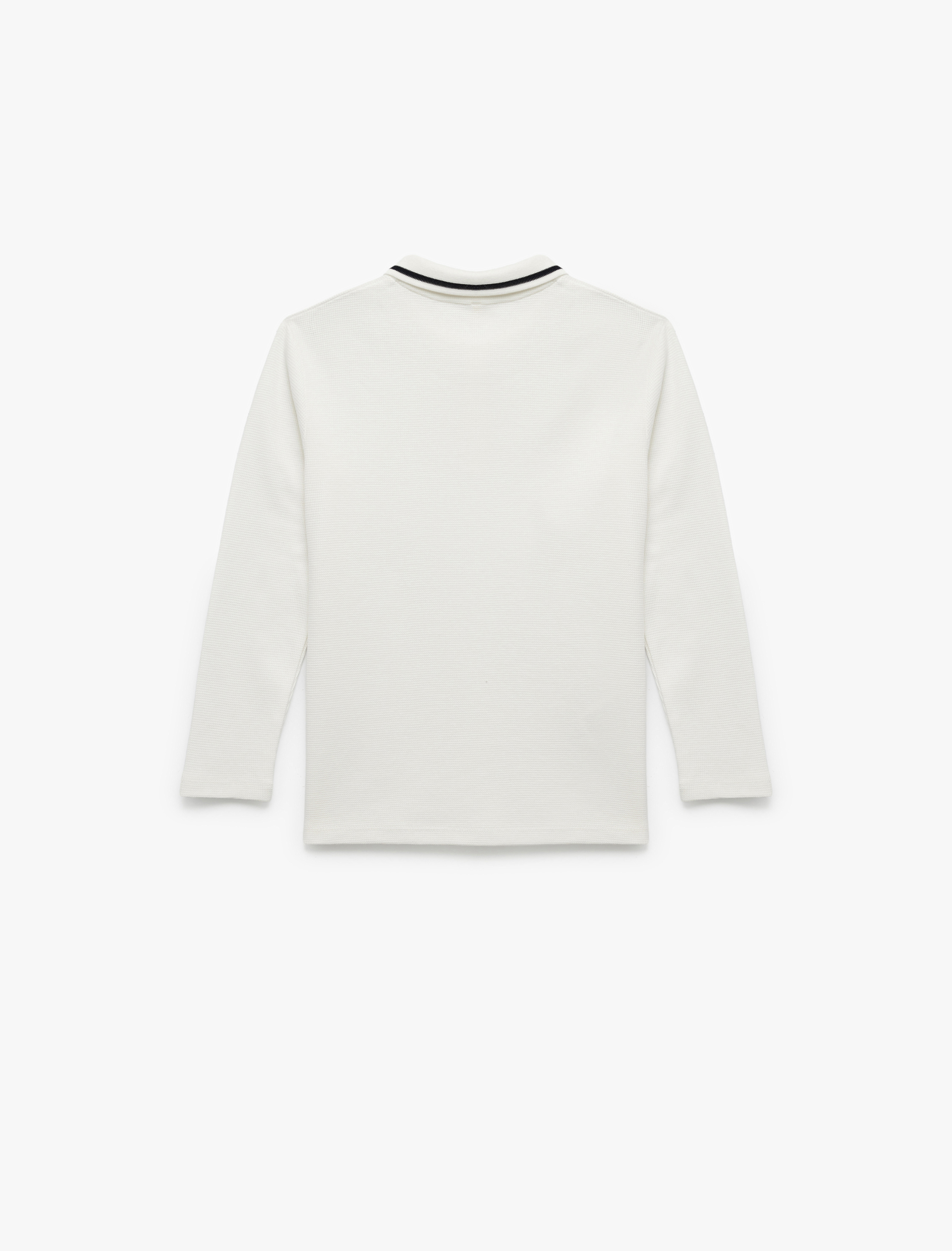  Erkek Çocuk Pamuklu Düğmeli Uzun Kollu Polo Yaka Basic Okul Tişörtü