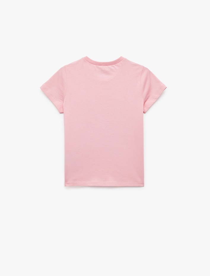 Kız Çocuk Kelebek Baskılı Bisiklet Yaka Pamuklu Kısa Kollu Tişört