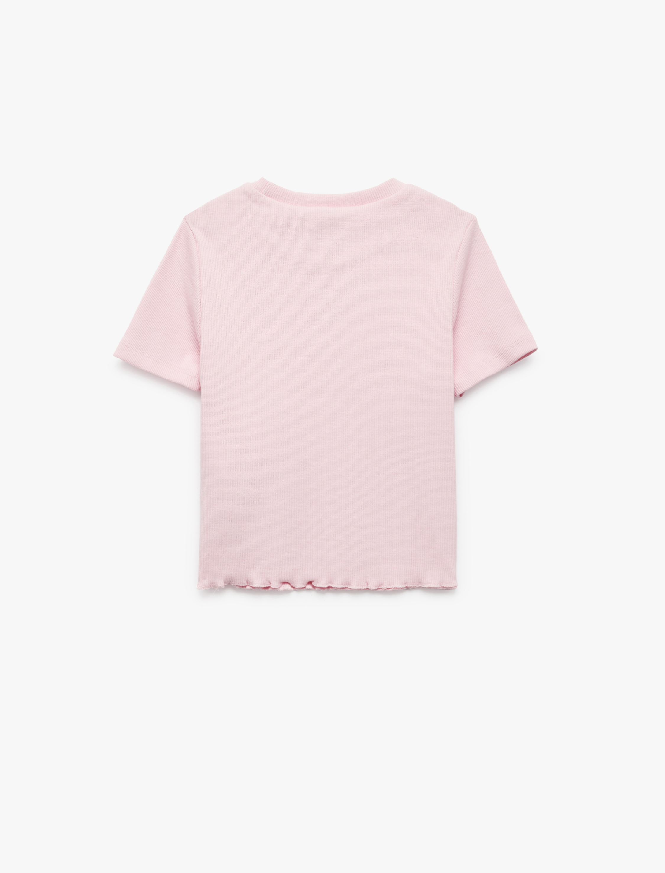  Kız Çocuk Pamuklu Kalp Detaylı Kısa Kollu Bisiklet Yaka Basic Crop Tişört