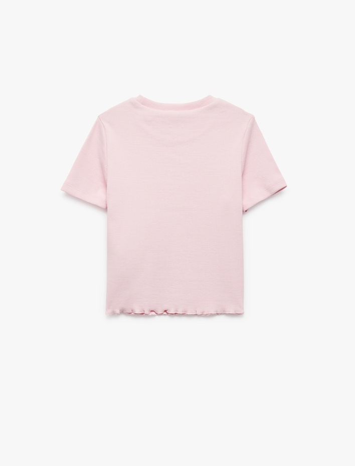 Kız Çocuk Pamuklu Kalp Detaylı Kısa Kollu Bisiklet Yaka Basic Crop Tişört