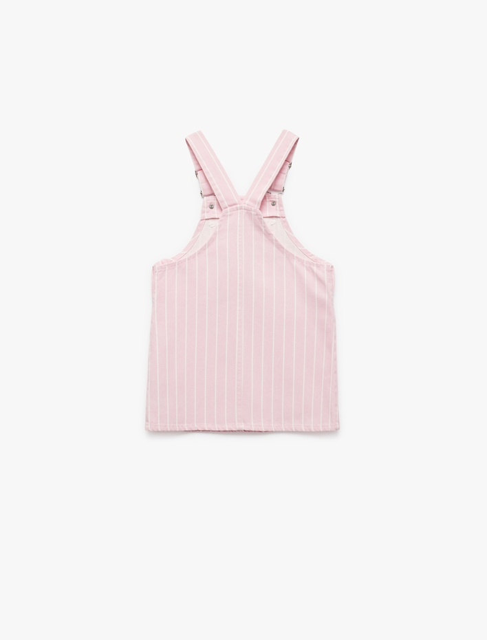 Kız Bebek Pamuklu Kare Yaka Cep Detaylı Askılı Jile Elbise