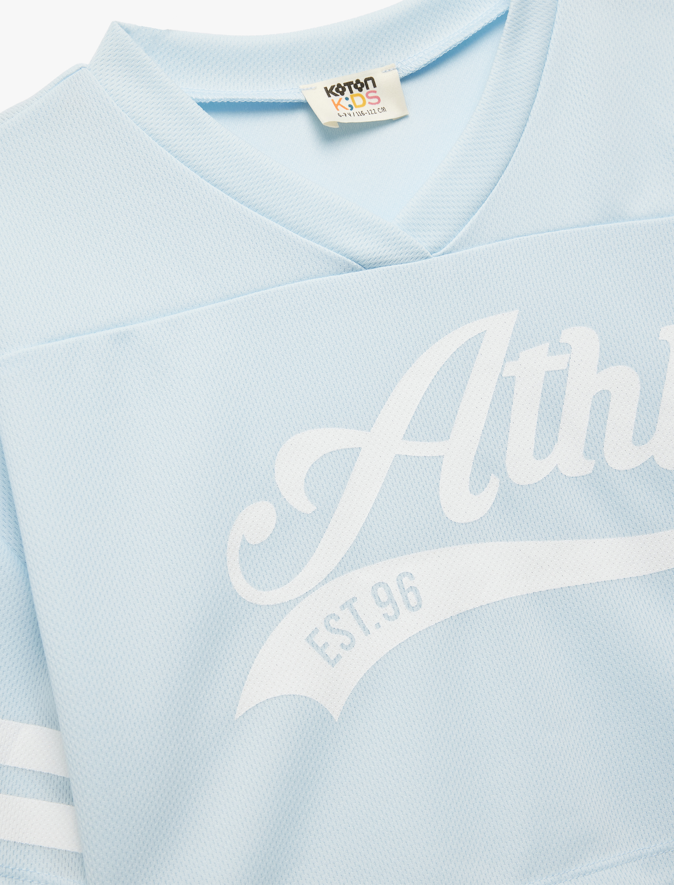  Kız Çocuk V Yaka Kısa Kollu Crop Oversize Kolej Baskılı Tişört