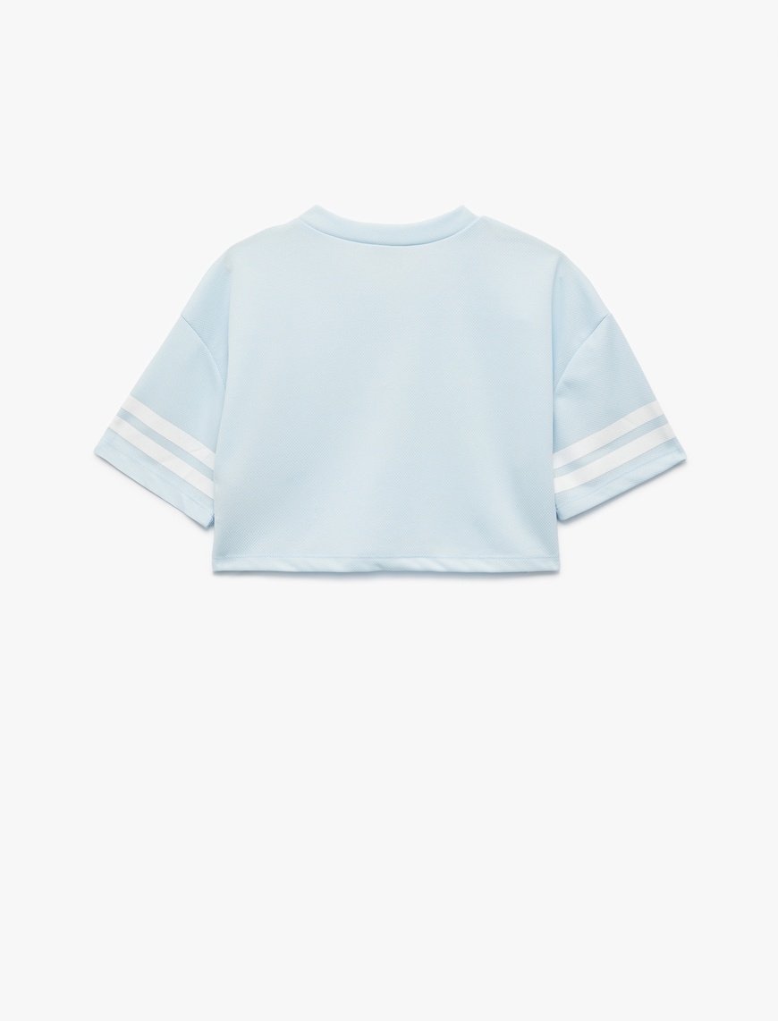  Kız Çocuk V Yaka Kısa Kollu Crop Oversize Kolej Baskılı Tişört