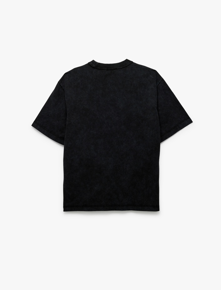  Kısa Kollu Bisiklet Yaka Yıkamalı Baskılı Oversize Tişört