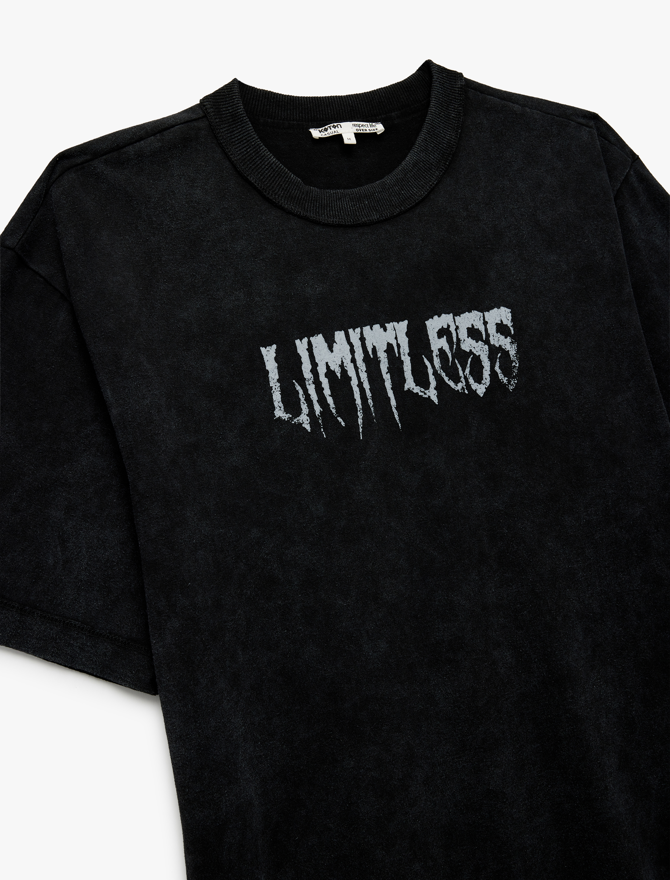   Kısa Kollu Bisiklet Yaka Yıkamalı Baskılı Oversize Tişört