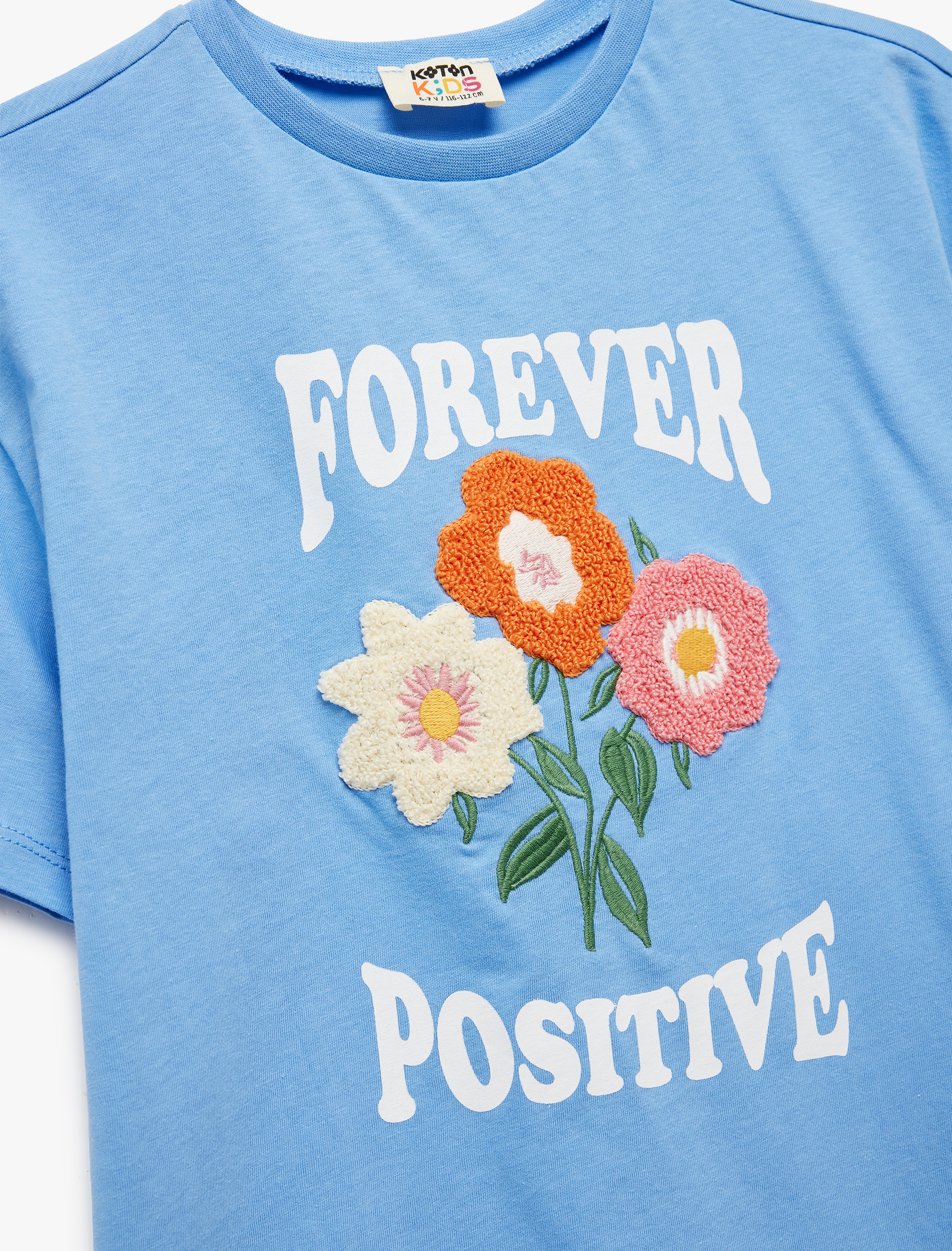  Kız Çocuk Kısa Kollu Bisiklet Yaka Pamuklu Çiçekli Tişört