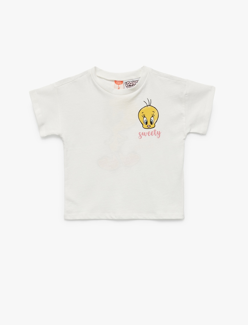  Kız Bebek Lisanslı Baskılı Kısa Kollu Bisiklet Yaka Pamuklu Tweety Tişört