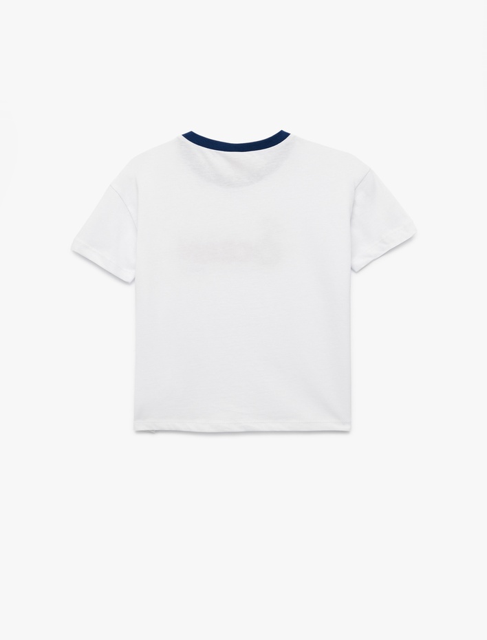 Erkek Bebek Pamuklu Bisiklet Yaka İşlemeli Kısa Kollu Tişört