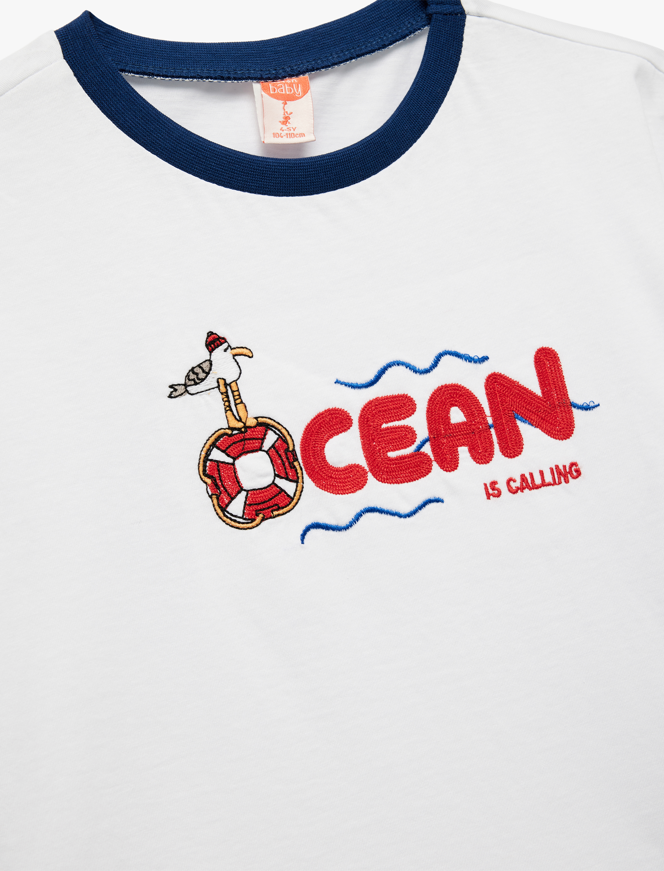  Erkek Bebek Pamuklu Bisiklet Yaka İşlemeli Kısa Kollu Tişört