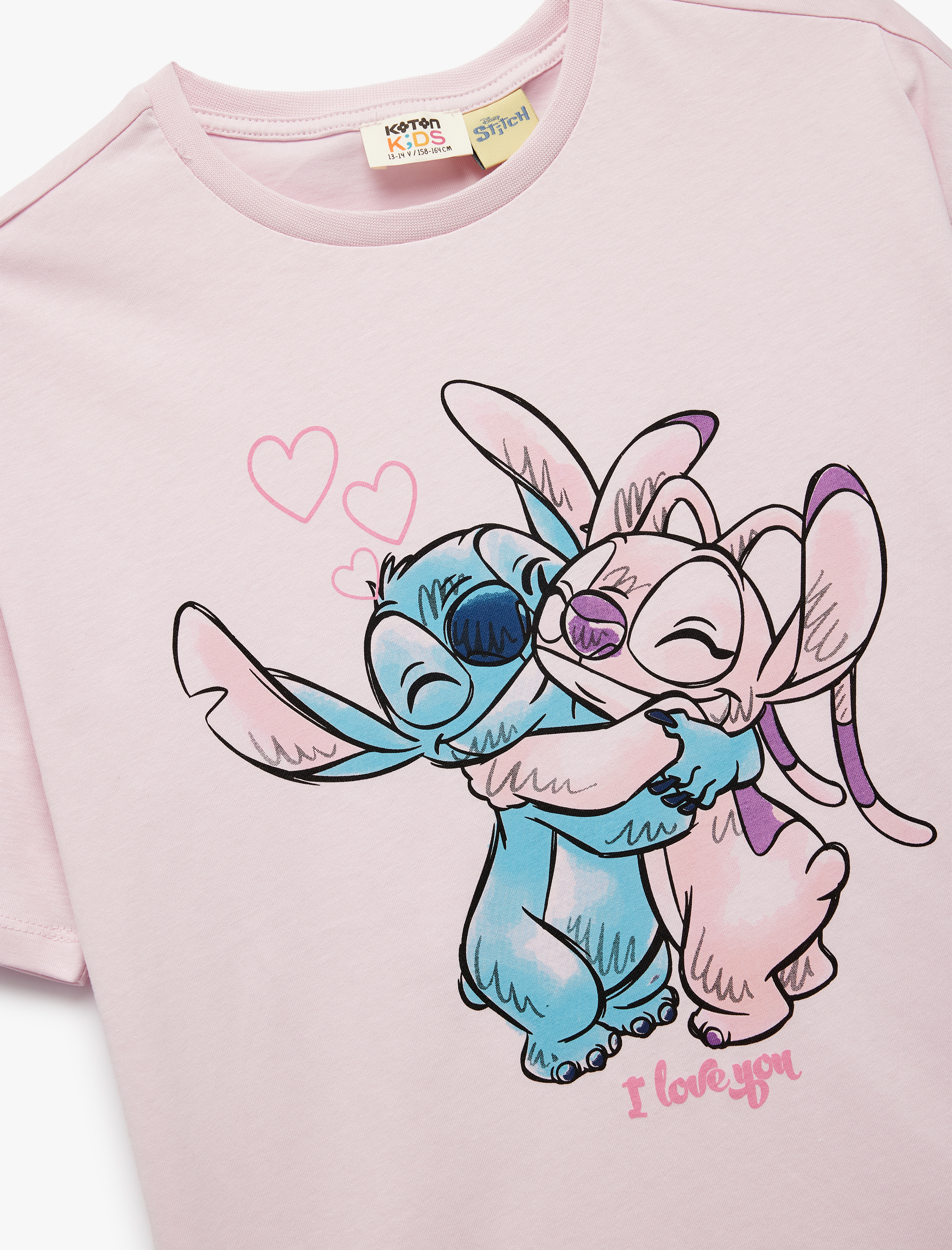  Kız Çocuk Pamuklu Lisanslı Stitch Baskılı Bisiklet Yaka Kısa Kollu Tişört