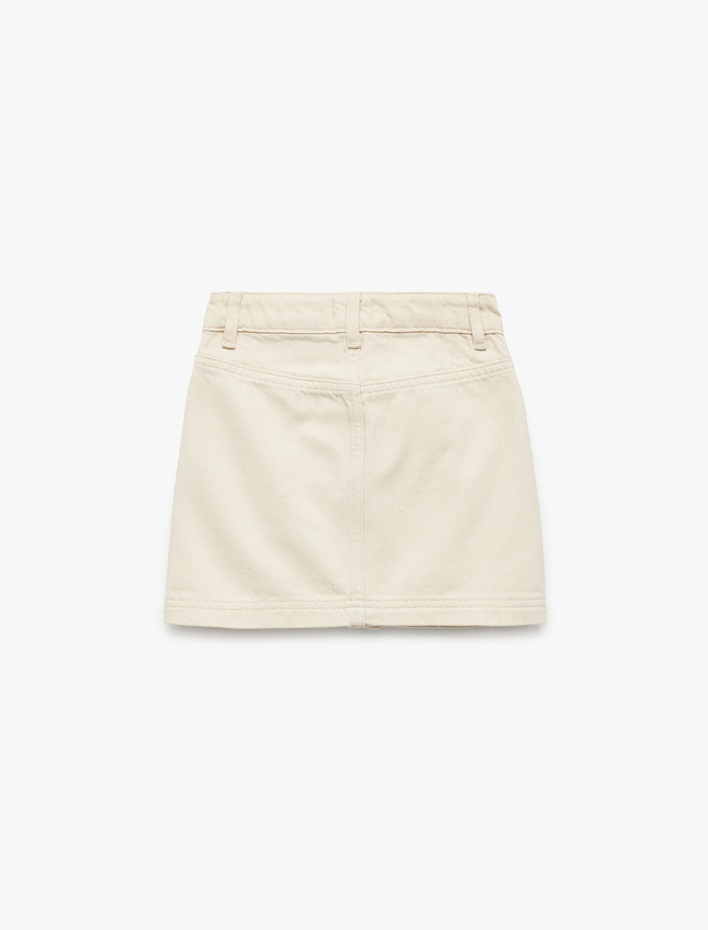 Kız Çocuk Pamuklu Cep Detaylı Düğmeli Mini Denim Etek