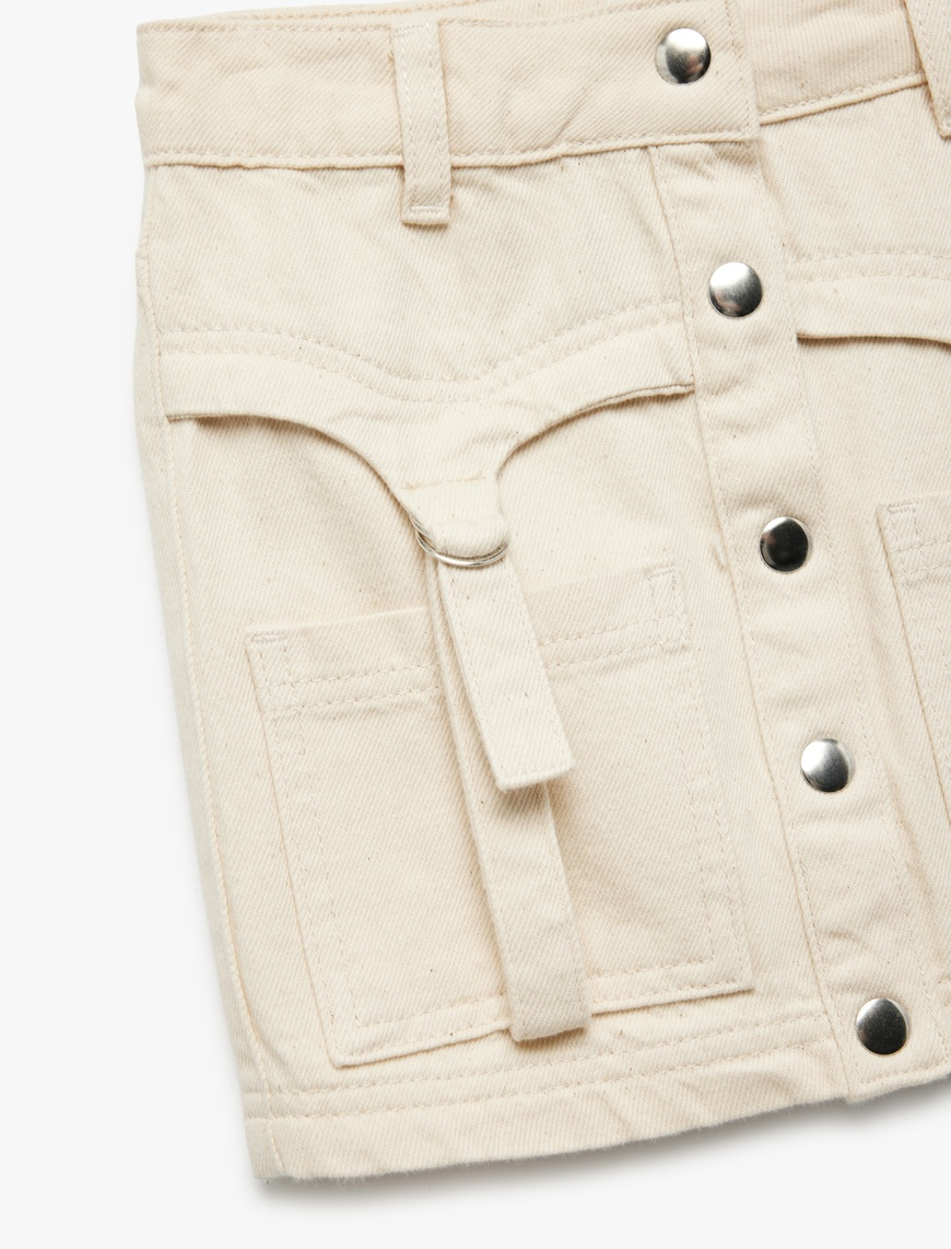  Kız Çocuk Pamuklu Cep Detaylı Düğmeli Mini Denim Etek