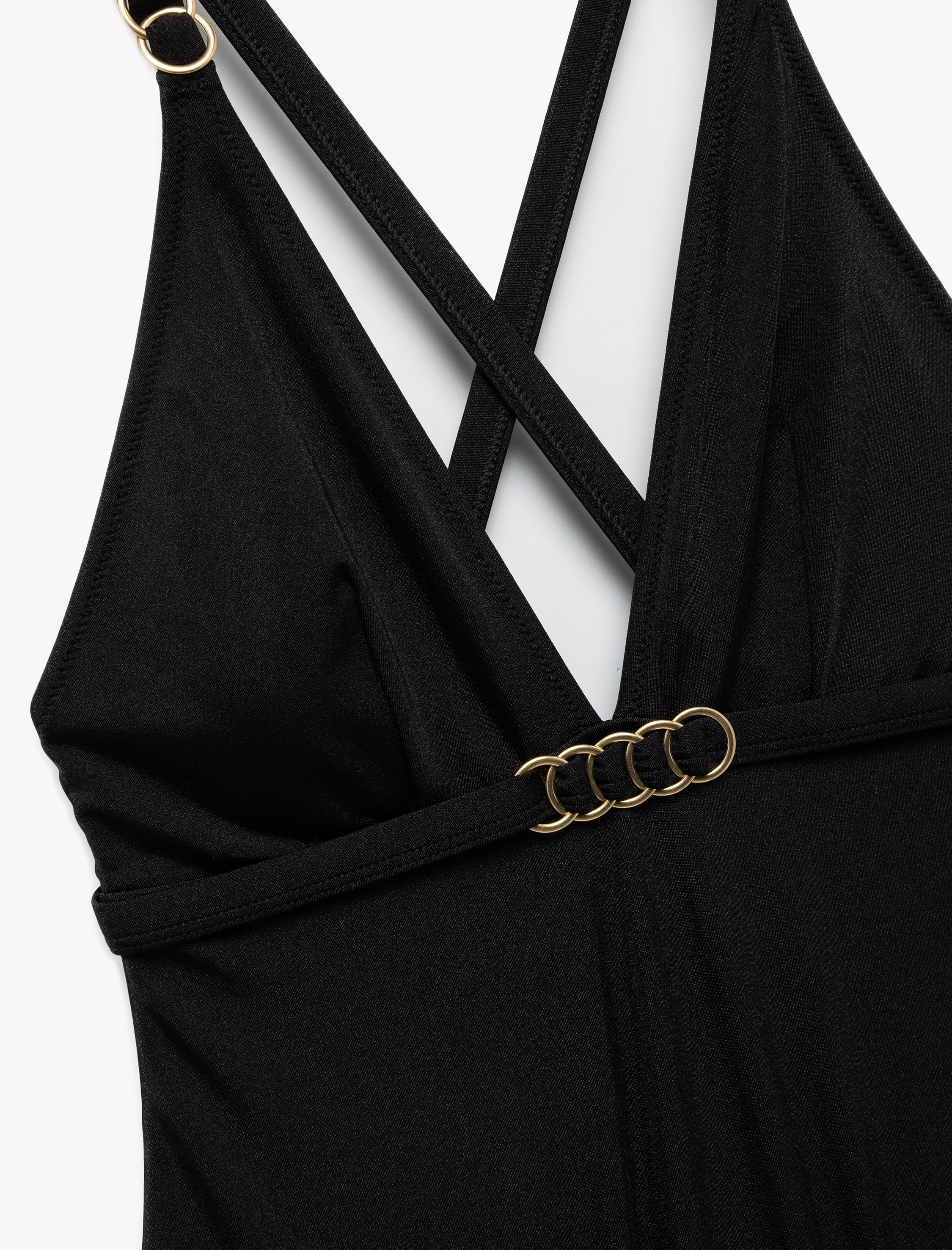   Aksesuarlı Derin V Yaka Arkası Çapraz Askılı Mayo