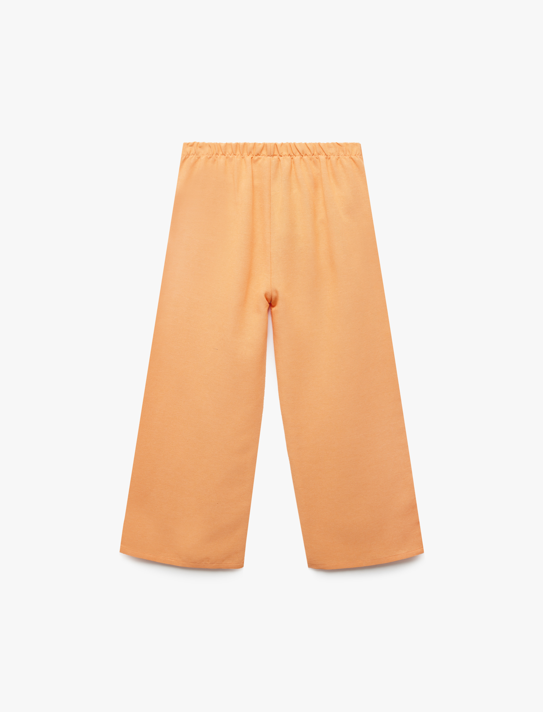  Kız Çocuk Bağlamalı Kemer Detaylı Keten Karışımlı Bol Paça Pantolon