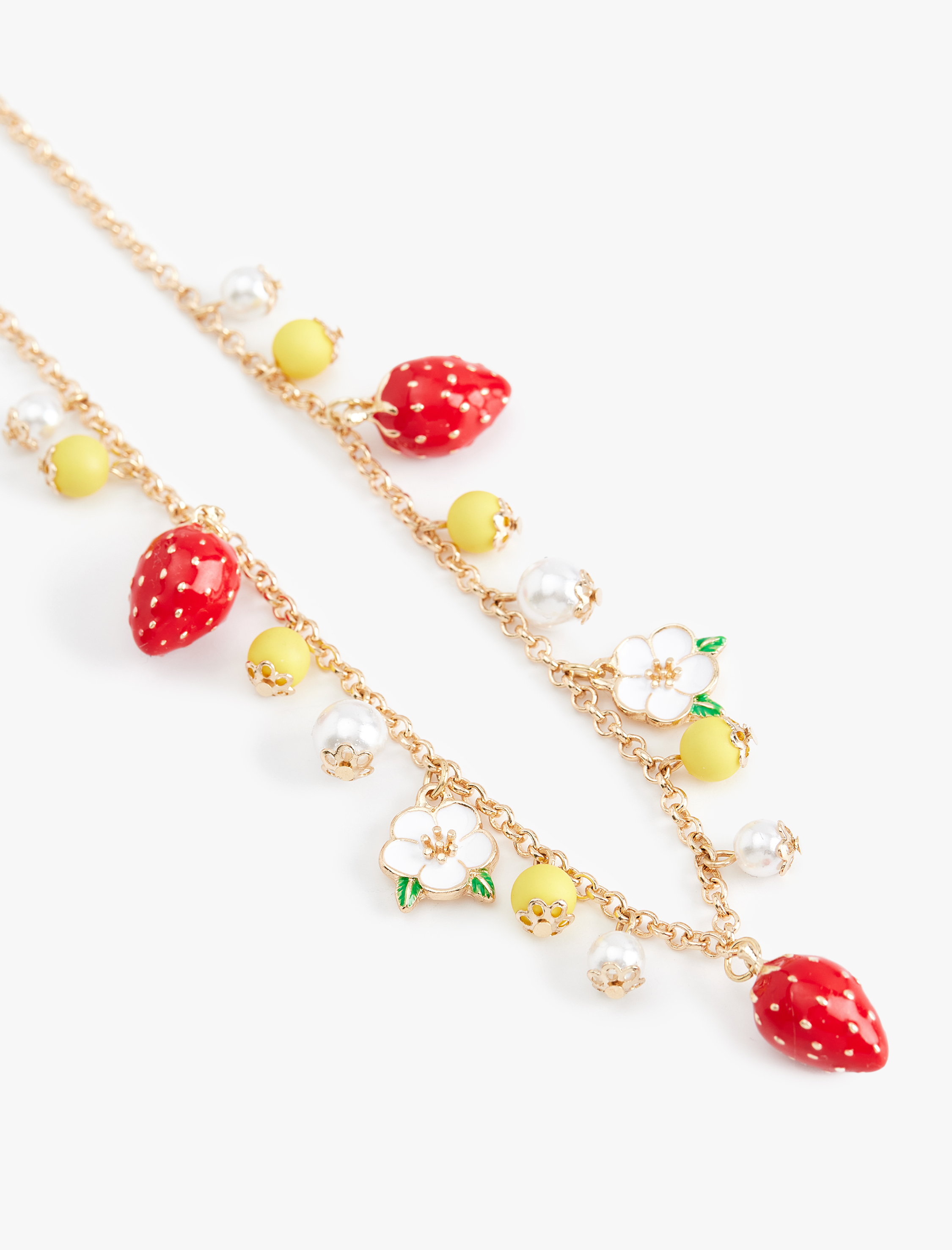  Kadın Koton X Sibil Çetinkaya - Çelik Karışımlı Çiçek ve Çilek Meyve Detaylı Kolye