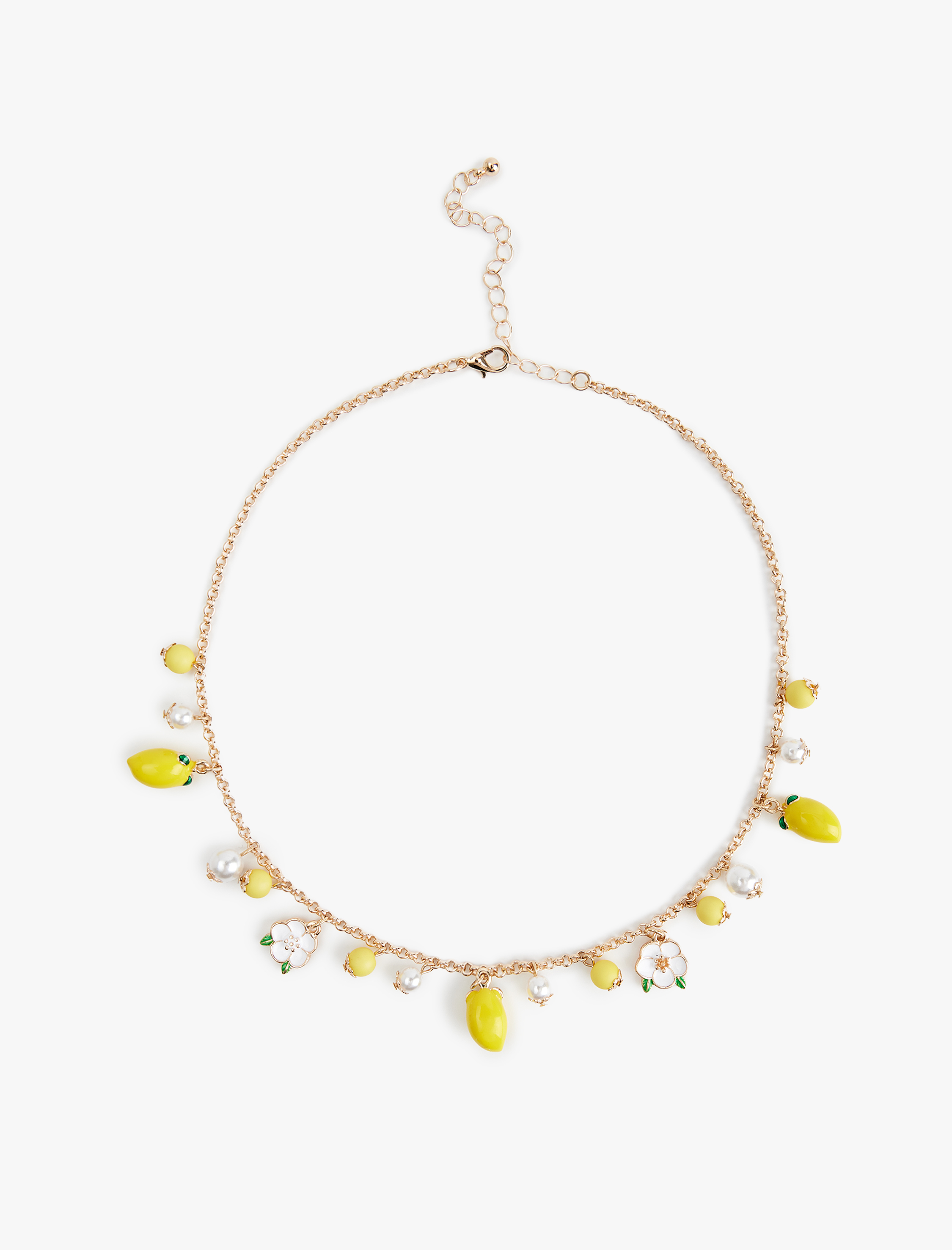  Kadın Koton X Sibil Çetinkaya - Çelik Karışımlı Çiçek ve Çilek Meyve Detaylı Kolye