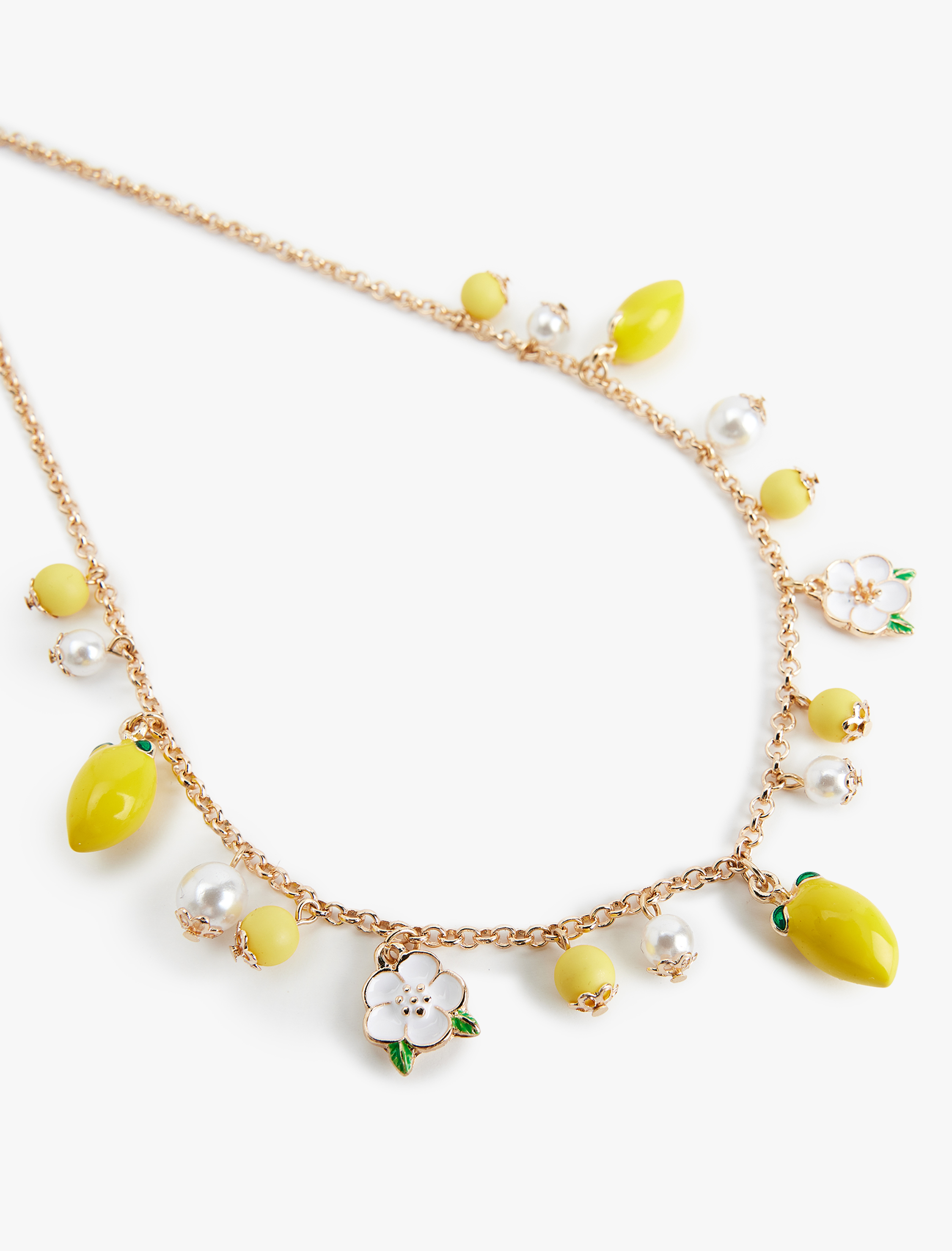  Kadın Koton X Sibil Çetinkaya - Çelik Karışımlı Çiçek ve Çilek Meyve Detaylı Kolye