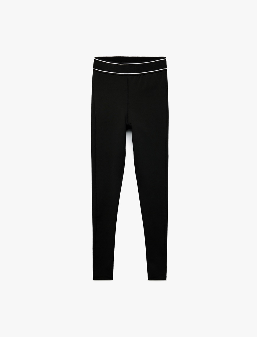   Yüksek Bel Skinny Fit Çizgi Detaylı Spor Tayt