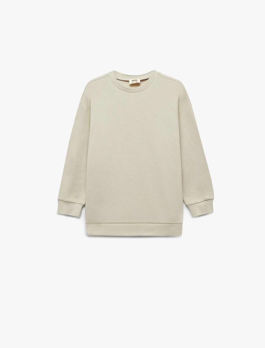  Erkek Çocuk Pamuklu Uzun Kollu Bisiklet Yaka Oversize Basic Sweatshirt