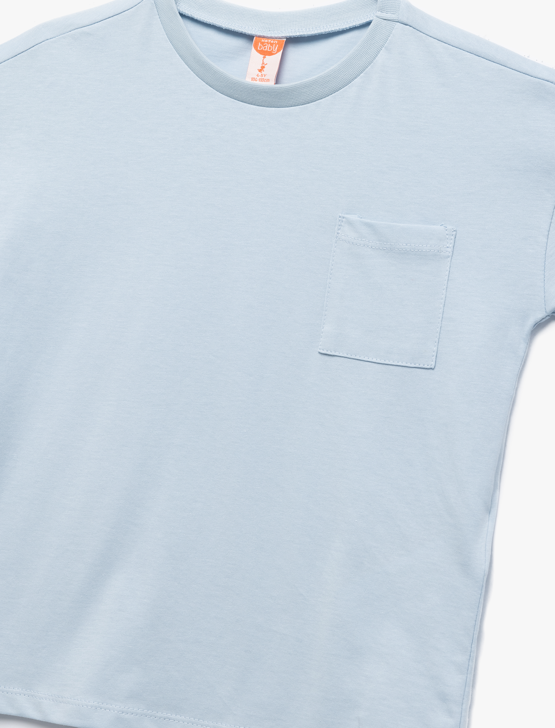  Erkek Bebek Pamuklu Kısa Kollu Cep Detaylı Bisiklet Yaka Basic Tişört