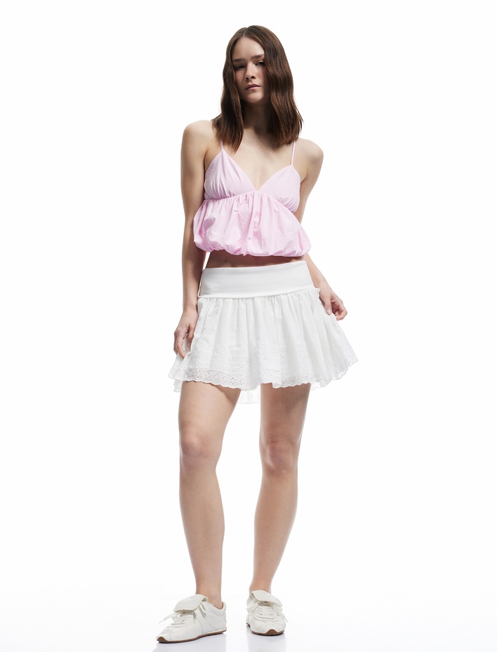  Koton X İnji - Brodeli Pamuklu Kalın Pileli Mini Etek