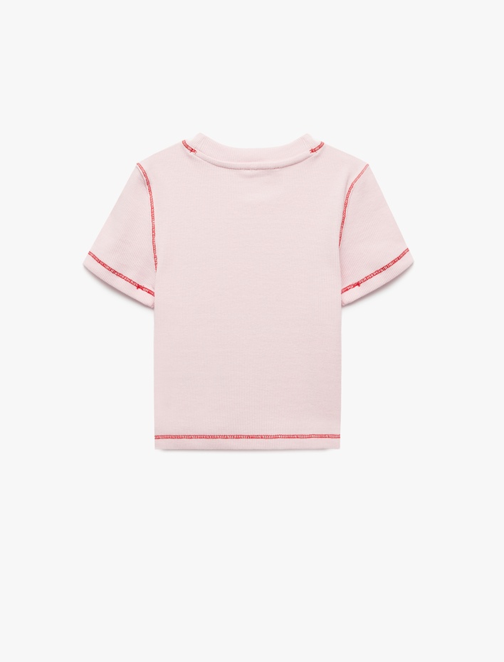Kız Çocuk Pamuklu Kısa Kollu Bisiklet Yaka Çilek Baskılı Crop Tişört