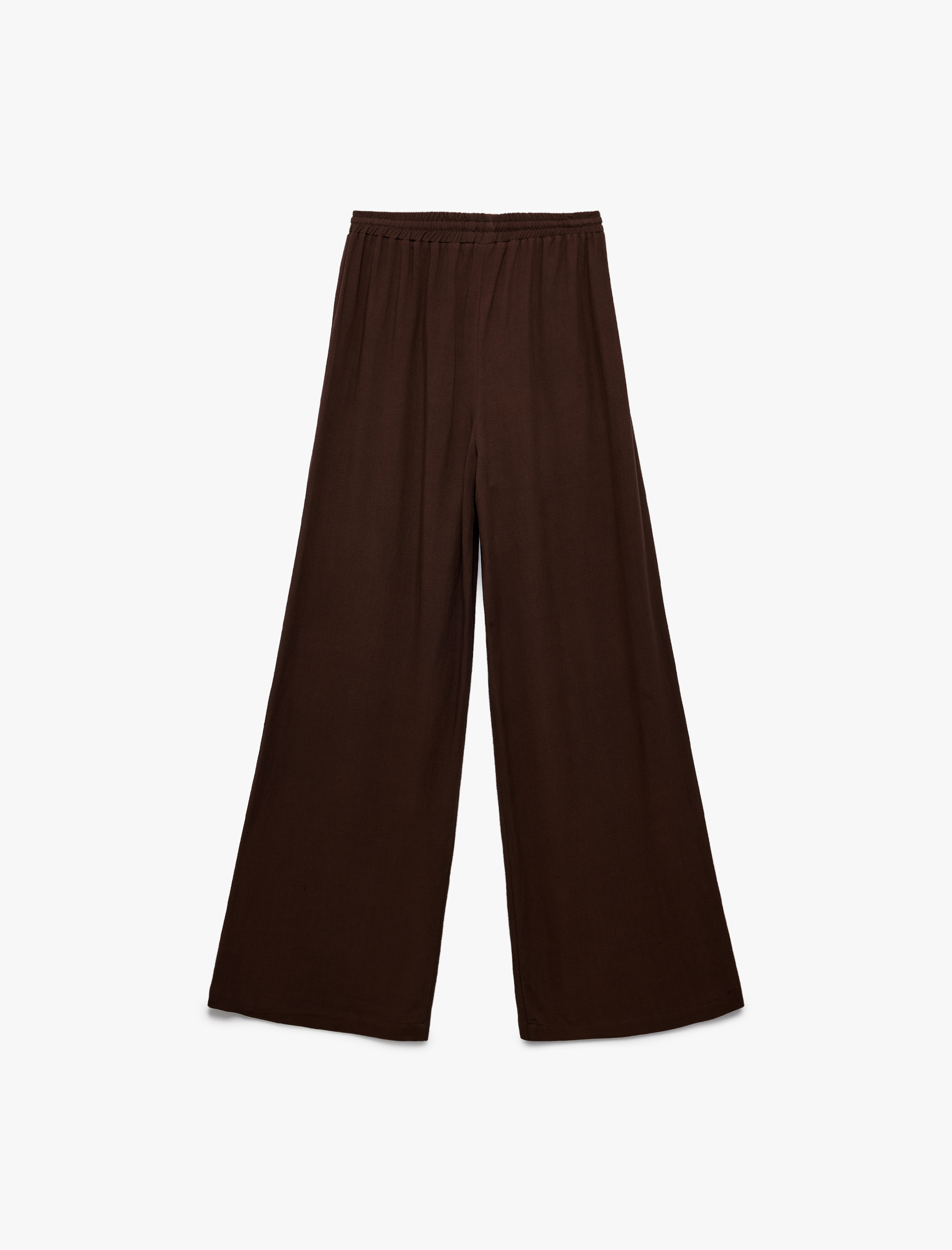   Beli Bağcıklı Rahat Kalıplı Keten Karışımlı Geniş Paça Pantolon