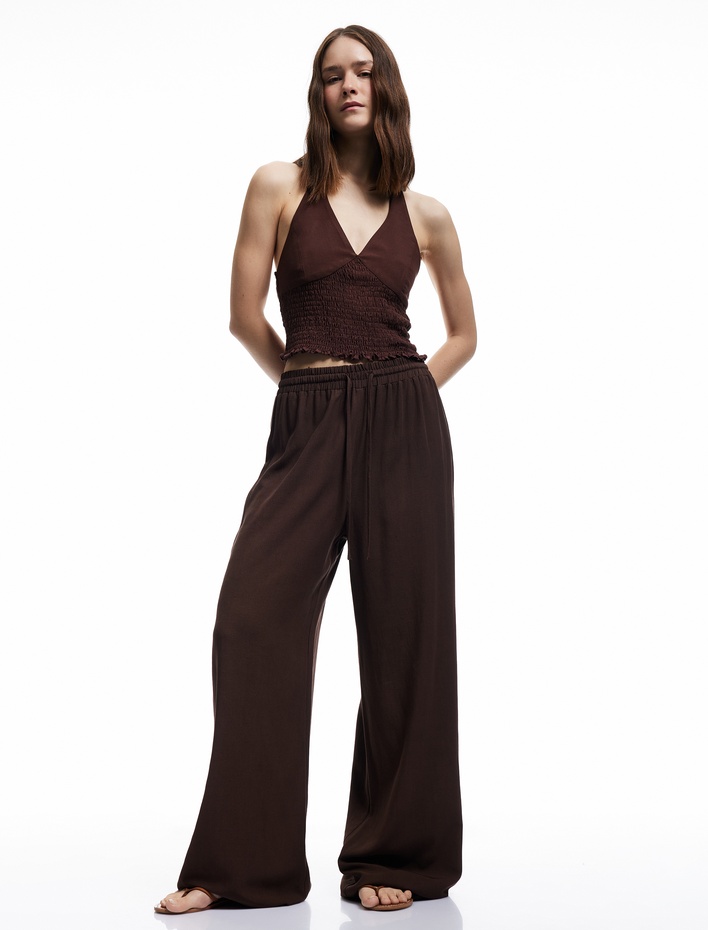  Koton X İnji - Beli Bağcıklı Rahat Kalıplı Keten Karışımlı Geniş Paça Pantolon