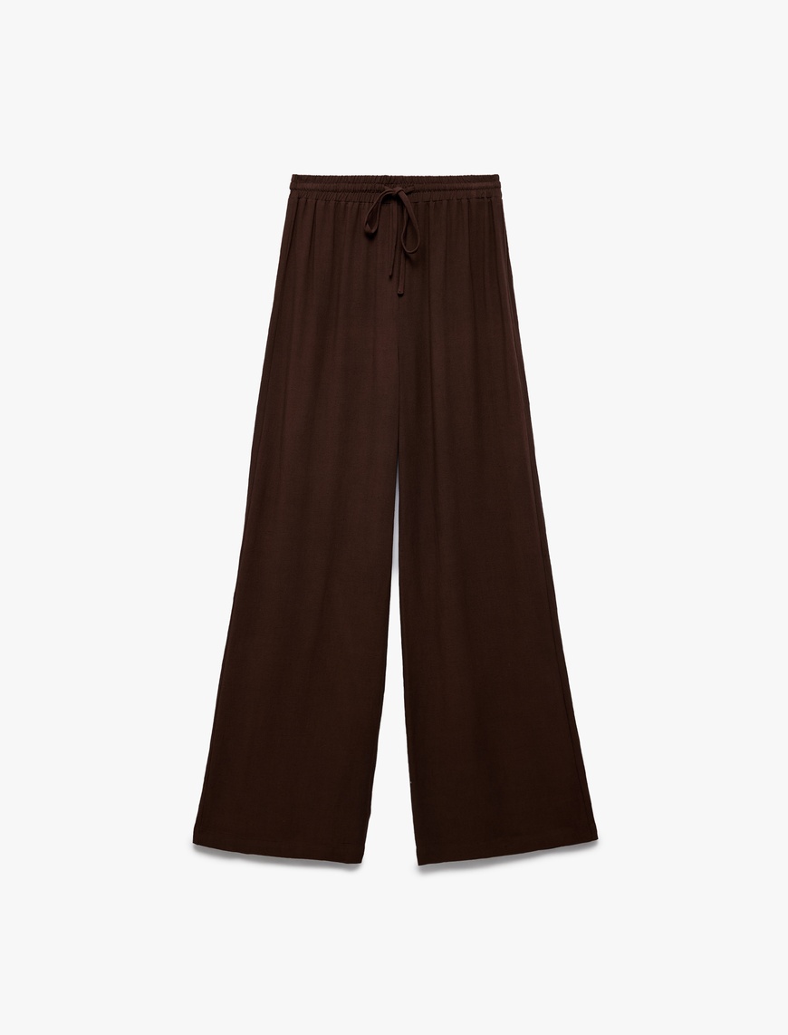   Koton X İnji - Beli Bağcıklı Rahat Kalıplı Keten Karışımlı Geniş Paça Pantolon