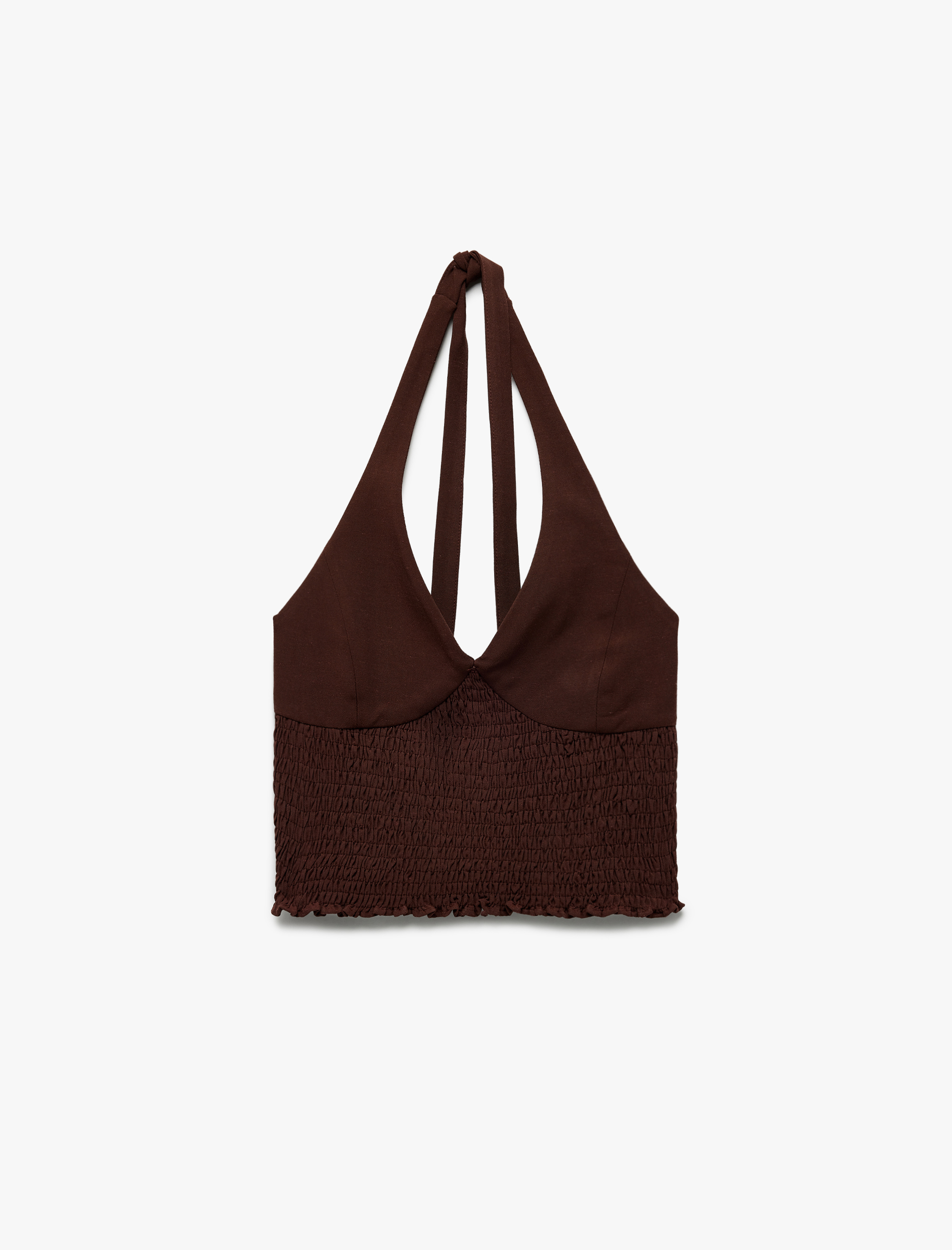   Koton X İnji - Viskon Halter Yaka Boyundan Bağlamalı Kolsuz Gipeli Crop Bluz