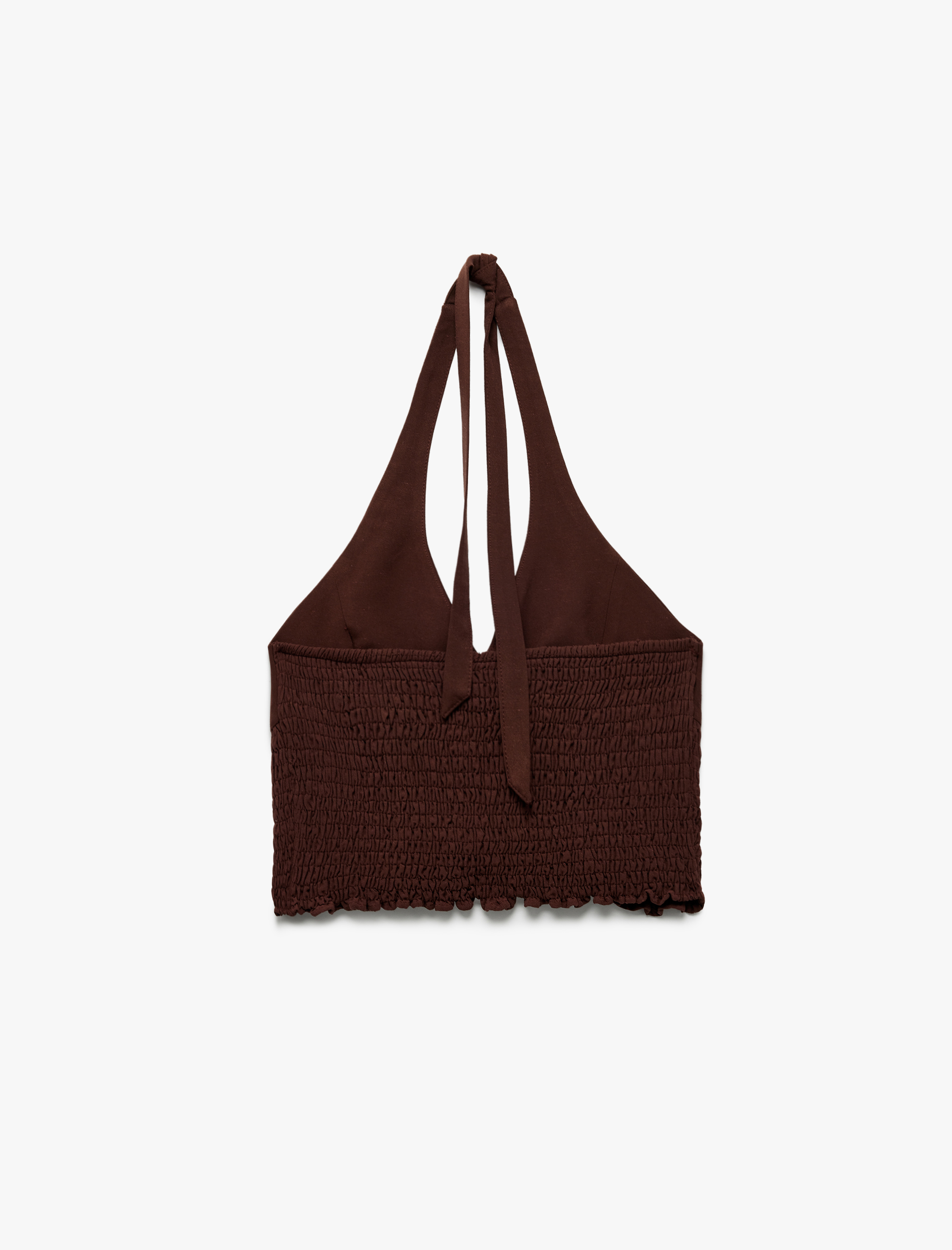   Koton X İnji - Viskon Halter Yaka Boyundan Bağlamalı Kolsuz Gipeli Crop Bluz