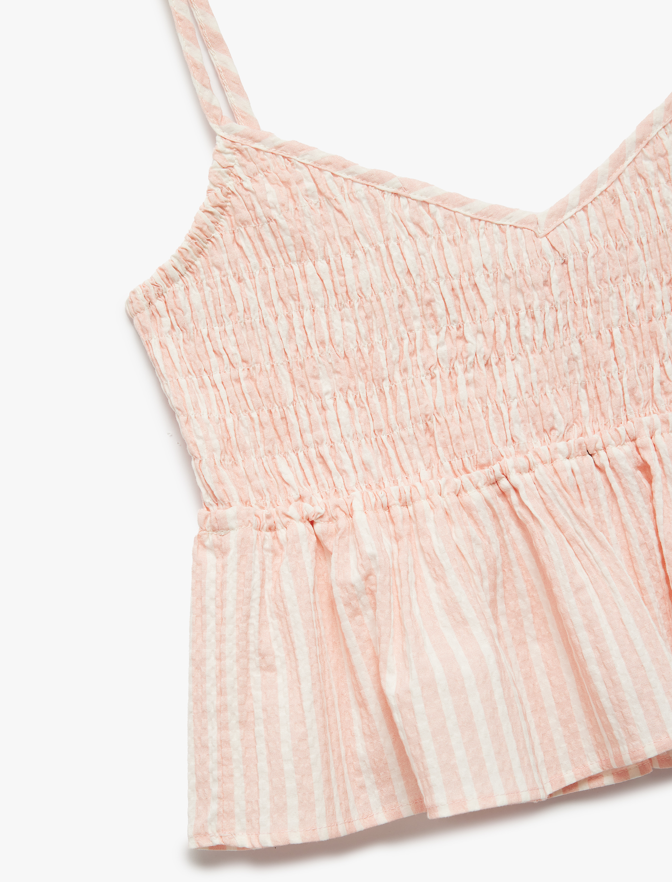   Koton X İnji - Viskon Karışımlı Gipeli V Yaka Askılı Volanlı Crop Bluz