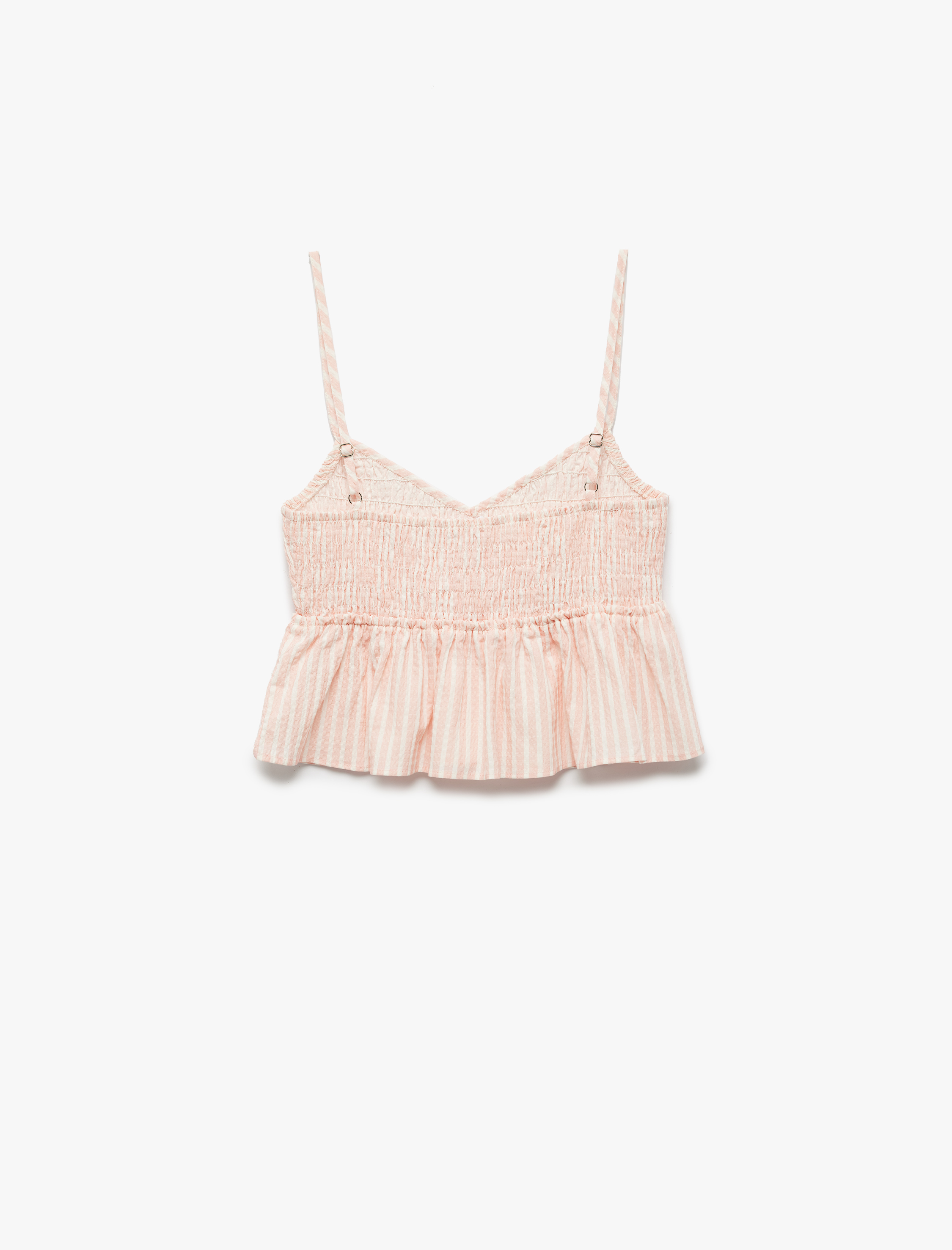   Koton X İnji - Viskon Karışımlı Gipeli V Yaka Askılı Volanlı Crop Bluz