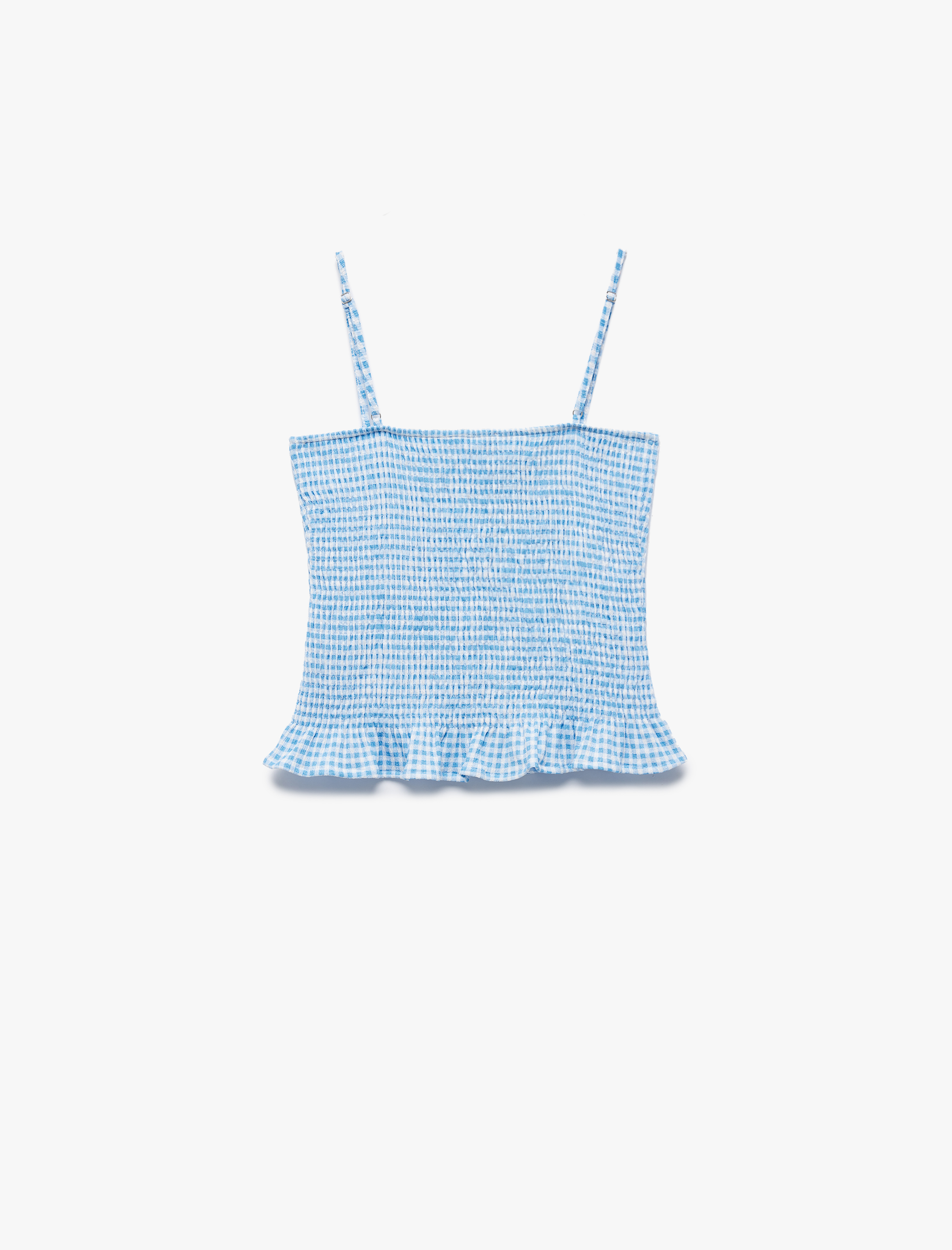   Gipeli Düğmeli Fırfırlı Dar Kesim Pötikareli İp Askılı Crop Bluz