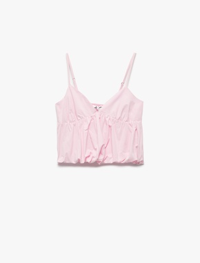 Koton X İnji - Volanlı V Yaka Pamuklu Slim Fit Askılı Poplin Crop Bluz_3