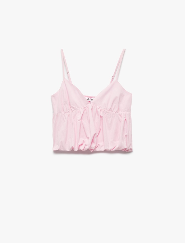 Koton X İnji - Volanlı V Yaka Pamuklu Slim Fit Askılı Poplin Crop Bluz_3