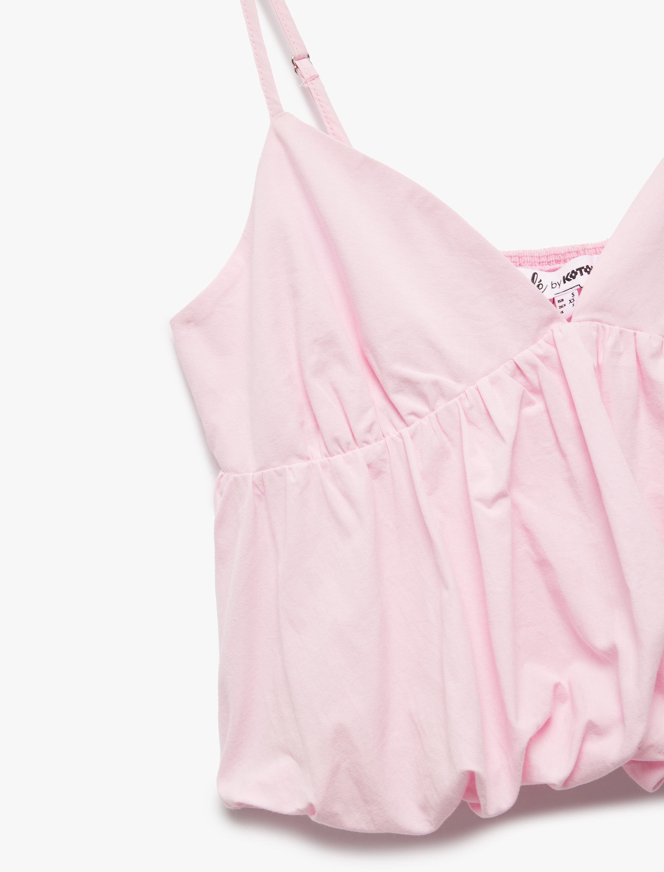   Volanlı V Yaka Pamuklu Slim Fit Askılı Poplin Crop Bluz