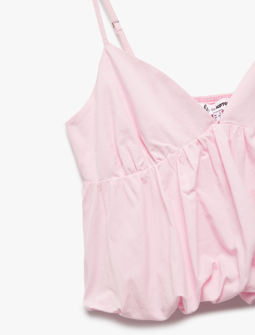   Koton X İnji - Volanlı V Yaka Pamuklu Slim Fit Askılı Poplin Crop Bluz