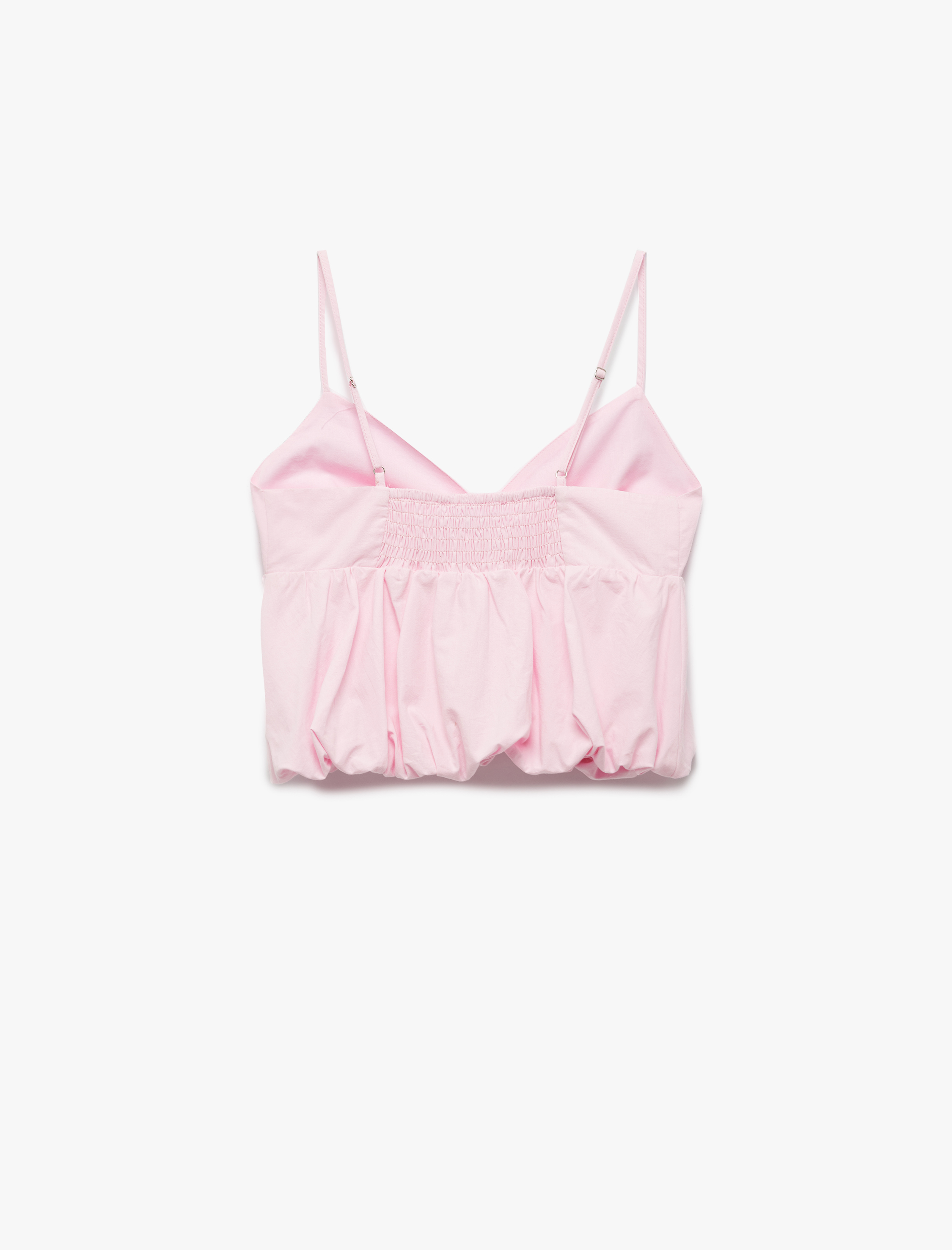   Volanlı V Yaka Pamuklu Slim Fit Askılı Poplin Crop Bluz