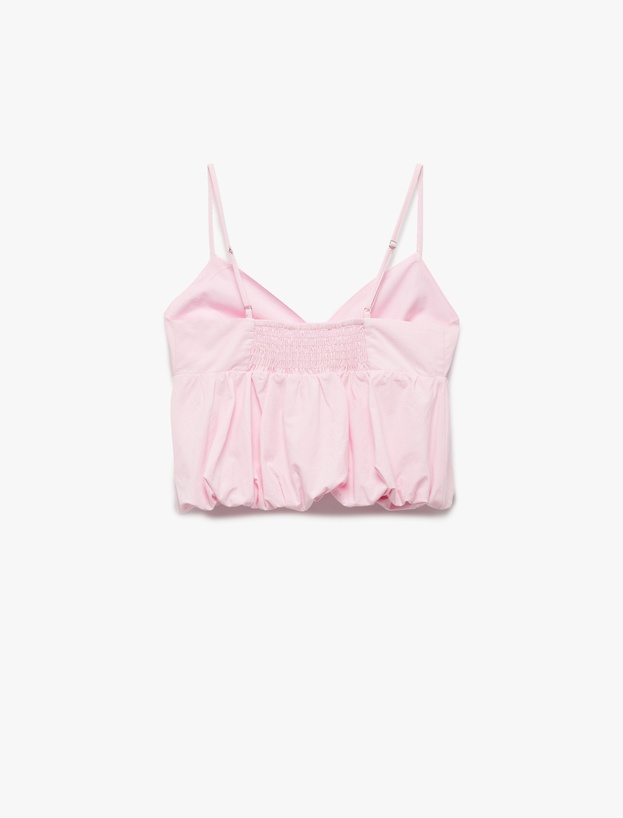 Koton X İnji - Volanlı V Yaka Pamuklu Slim Fit Askılı Poplin Crop Bluz_4