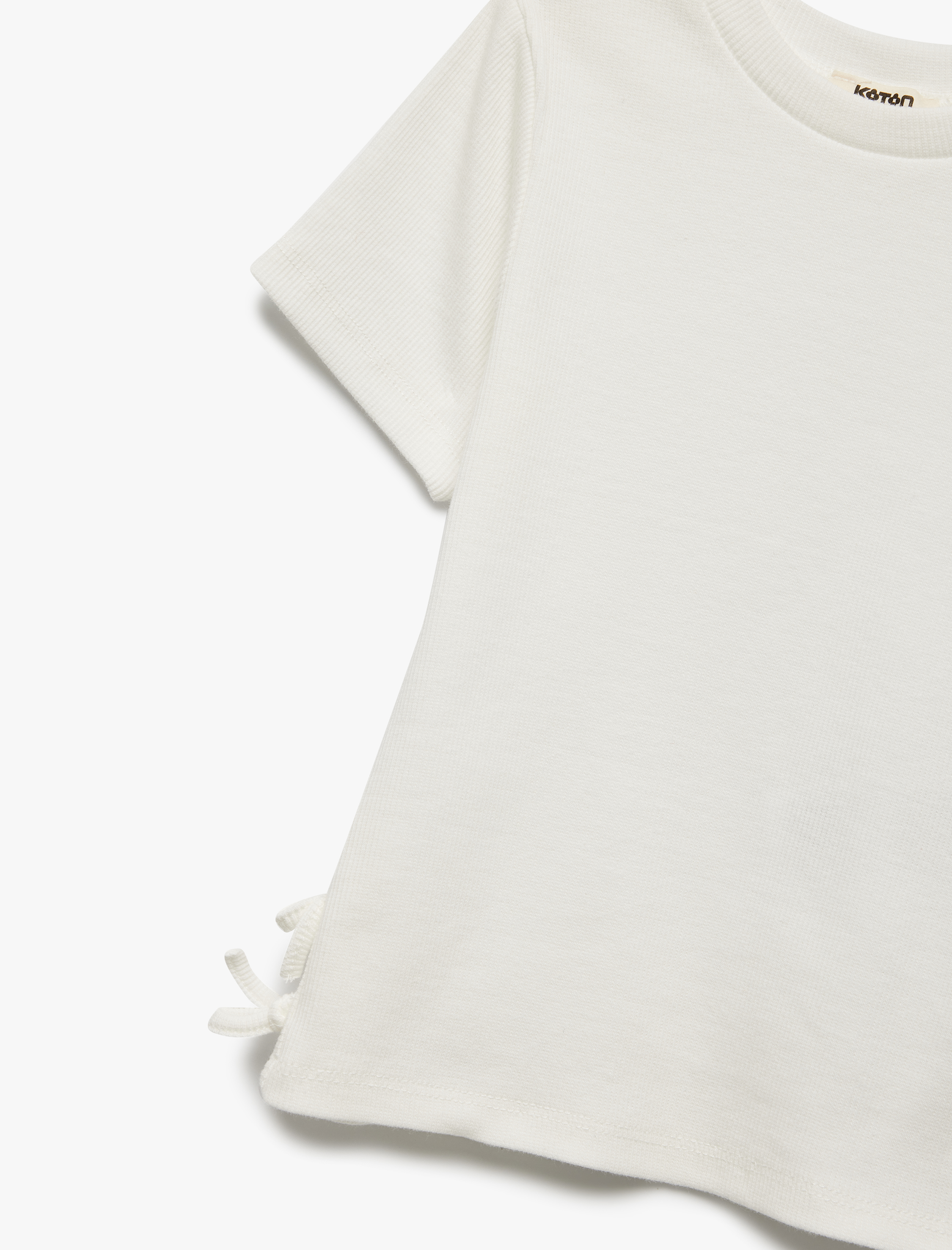  Kız Çocuk Ribanalı Kısa Kollu Bisiklet Yaka Pamuklu Fiyonklu Tişört