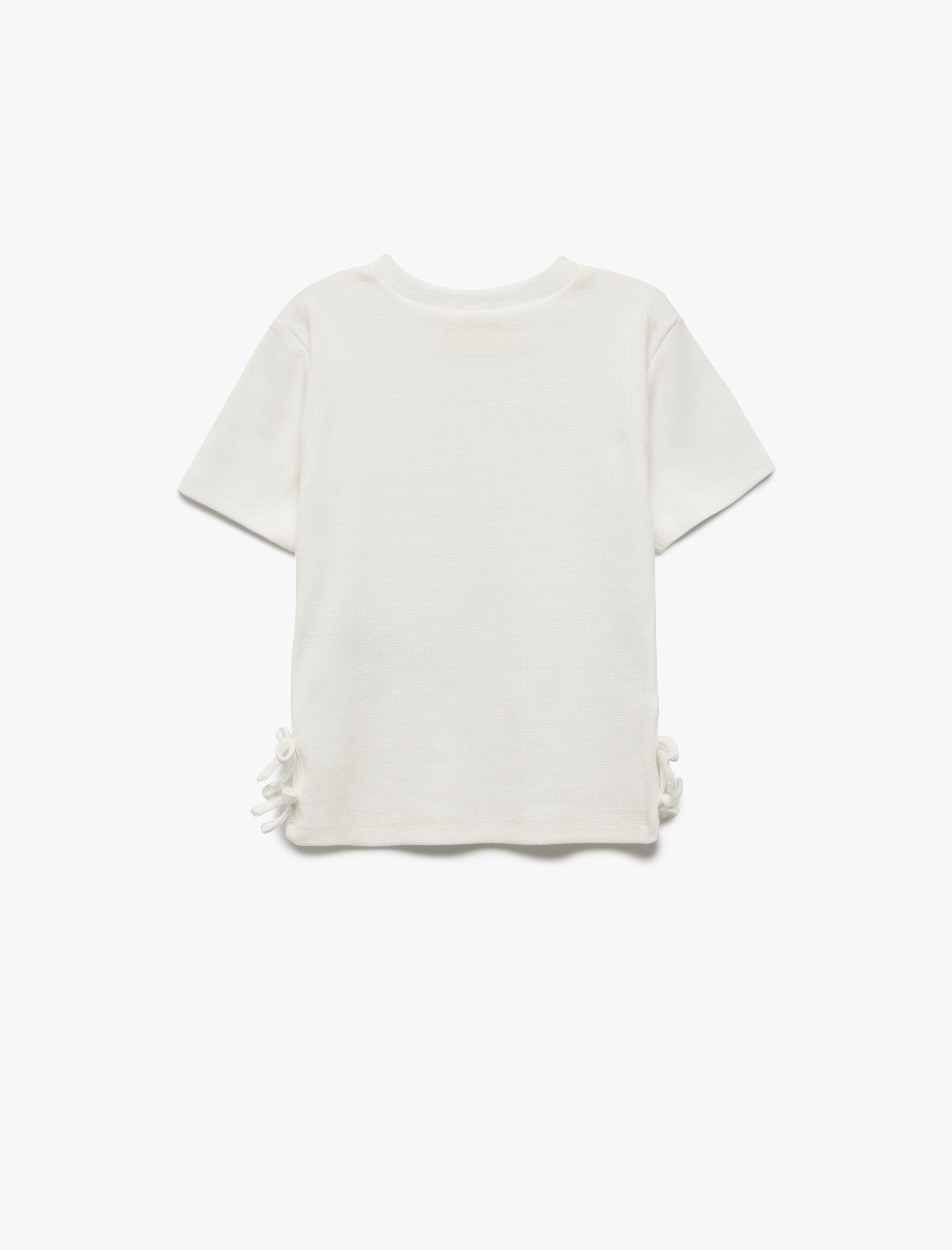  Kız Çocuk Ribanalı Kısa Kollu Bisiklet Yaka Pamuklu Fiyonklu Tişört