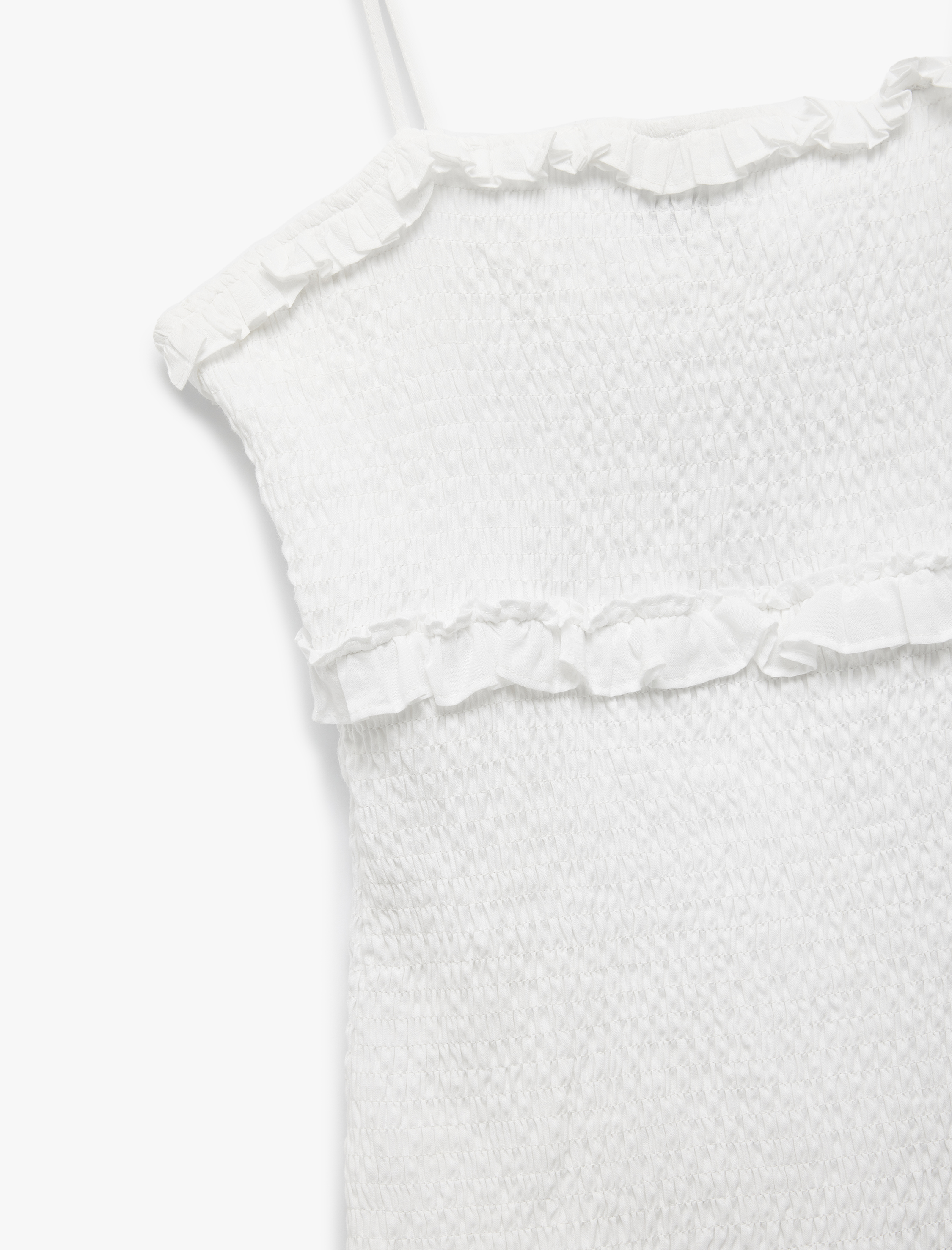   Pamuklu Fırfırlı Gipeli Volanlı Dar Kesim Bağcıklı İp Askılı Mini Elbise