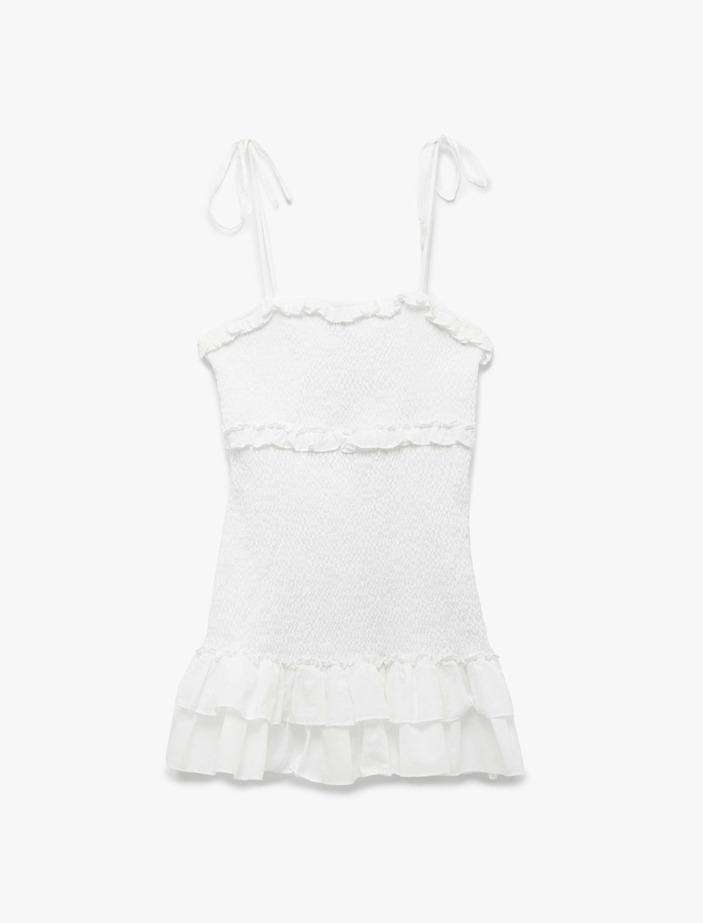   Pamuklu Fırfırlı Gipeli Volanlı Dar Kesim Bağcıklı İp Askılı Mini Elbise