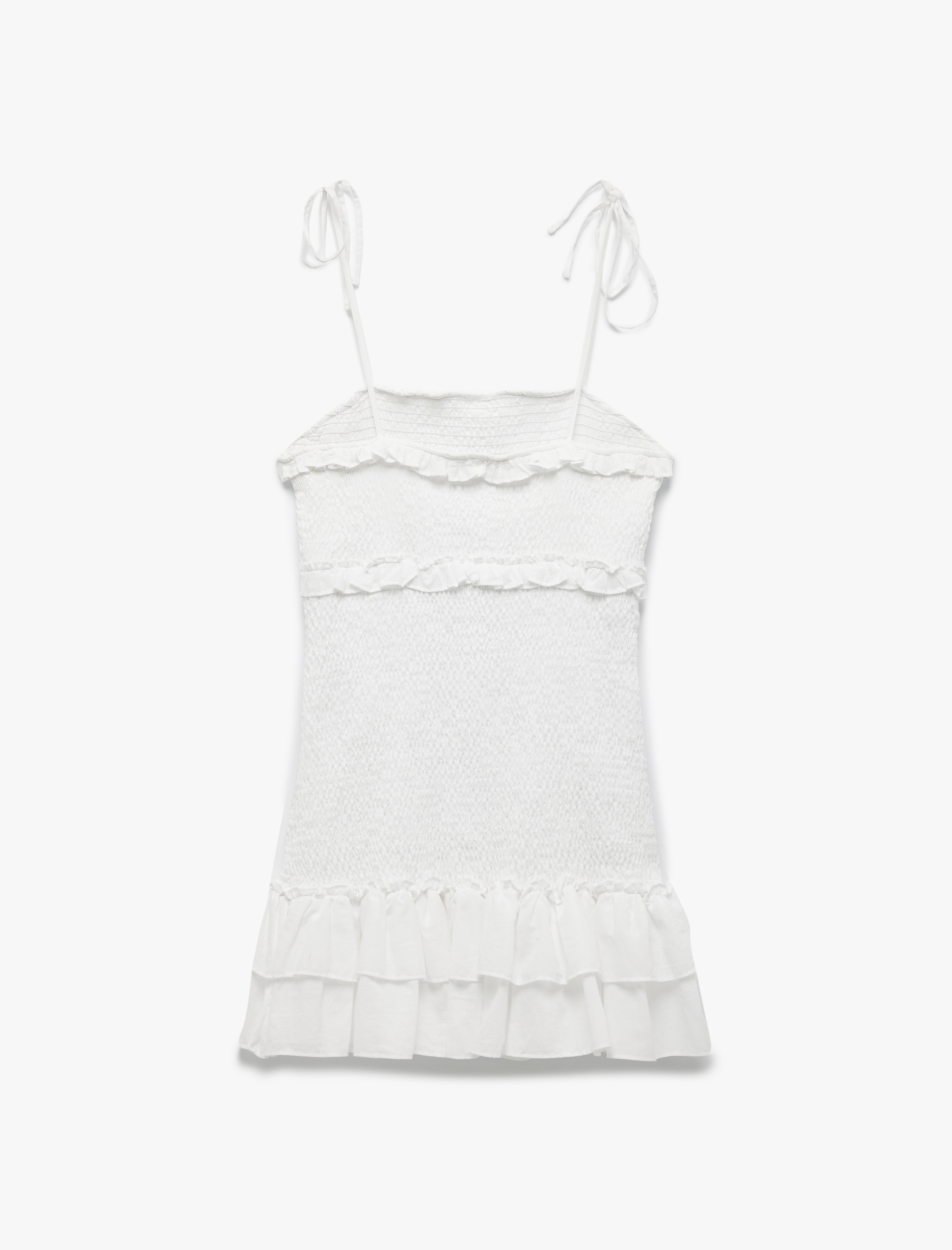   Pamuklu Fırfırlı Gipeli Volanlı Dar Kesim Bağcıklı İp Askılı Mini Elbise