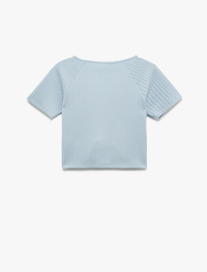  Büzgülü Slim Fit V Yaka Kısa Kollu Crop Tişört