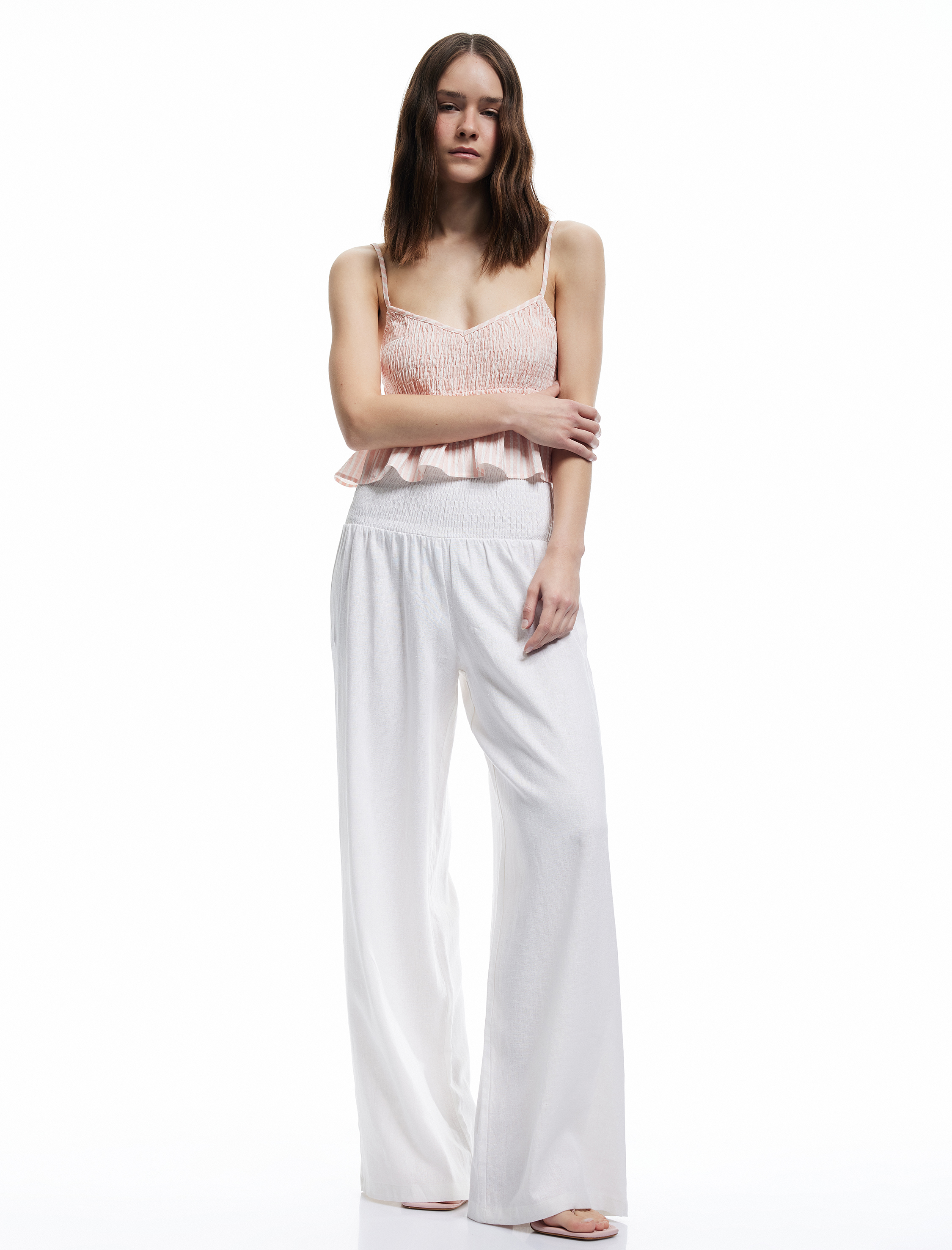   Koton X İnji - Beli Gipeli Rahat Kalıp Keten Karışımlı Geniş Paça Pantolon