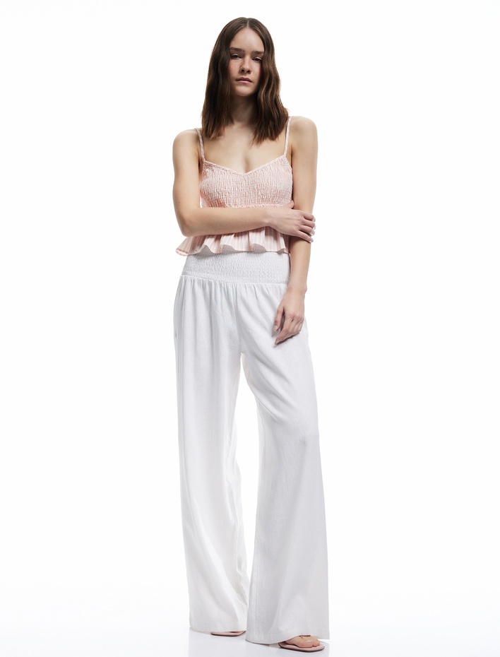  Koton X İnji - Beli Gipeli Rahat Kalıp Keten Karışımlı Geniş Paça Pantolon