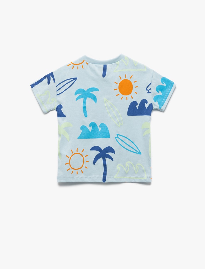 Erkek Bebek Pamuklu Kısa Kollu Bisiklet Yaka Baskılı Tişört